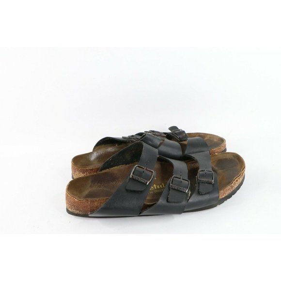 Vintage Betula Birkenstock Mens 11 Distressed Leather Buckle Sandals Black AS IS main image 5